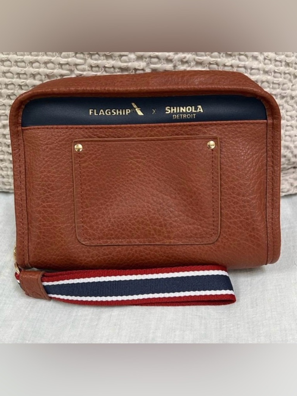 Flagship x Shinola Detroit leather style toiletry bag makeup bag travel pouch